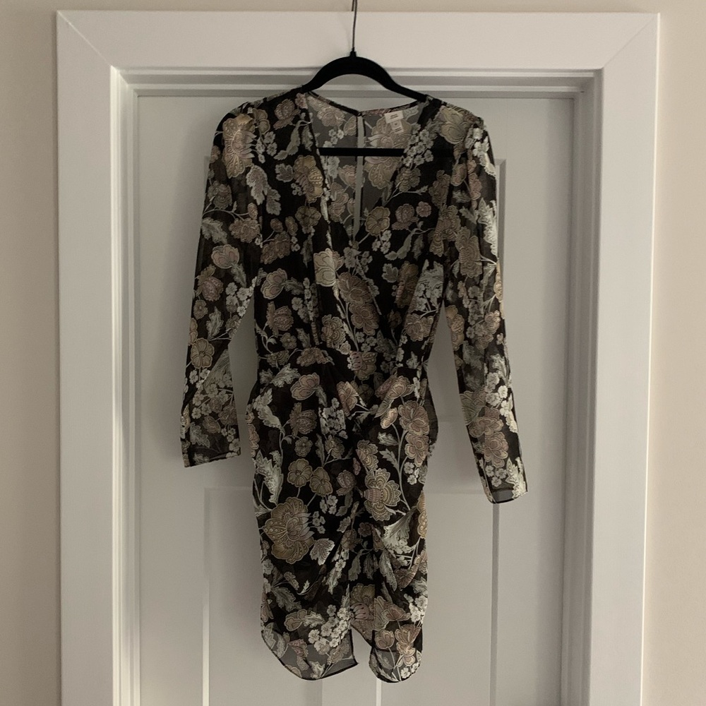 Black floral long sleeve mini dress